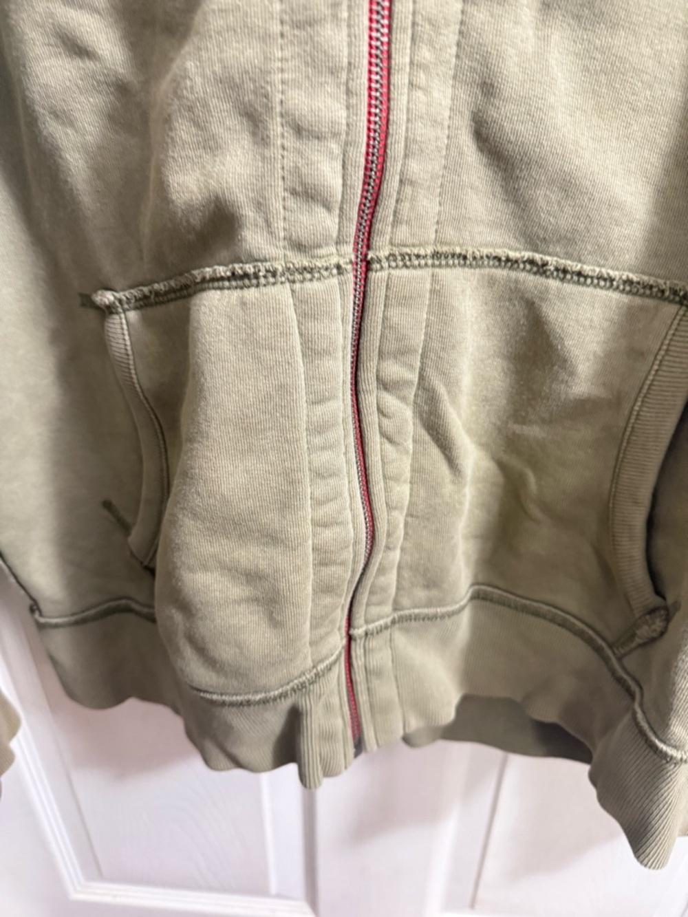 Ralph Lauren Olive Green Zip-Up Hoodie with Red Trim - Picture 4 of 5